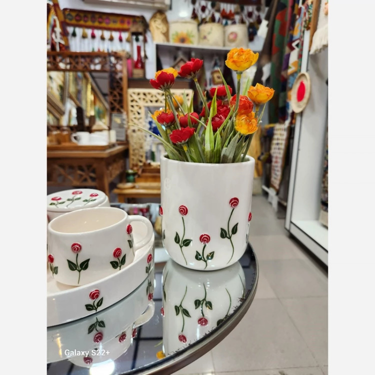 سرویس چایخوری زیبای سرامیکی دونفره طرح گل آبنباتی گالری صنایع دستی کرشمه