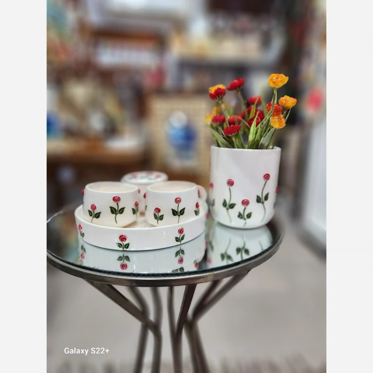 سرویس چایخوری زیبای سرامیکی دونفره طرح گل آبنباتی گالری صنایع دستی کرشمه