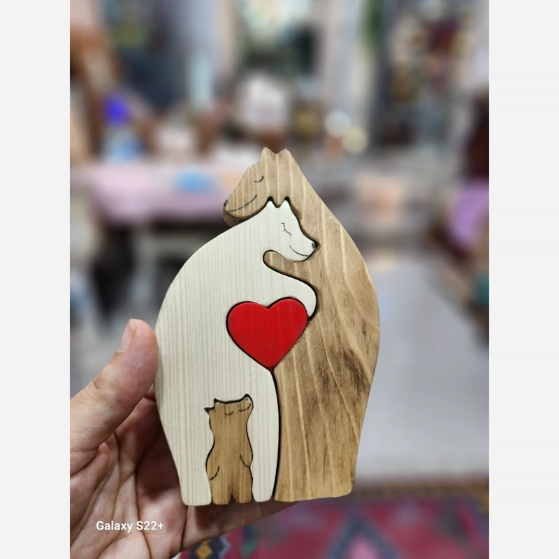 استند چوبی خانواده خرس پازلی ️ مناسب دکور کرشمه گالری گالری صنایع دستی کرشمه