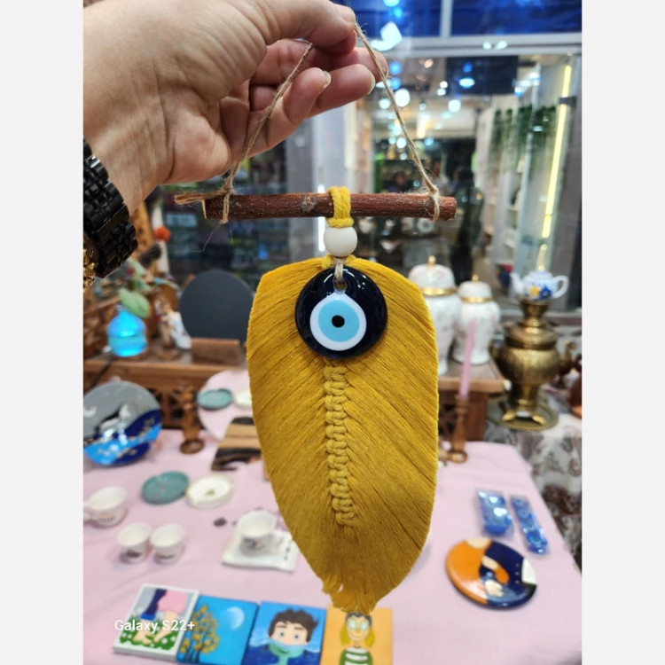 آویز چشم و نظر برگ قرمز و زرد رنگ مکرومه ای 🧿🪶 آویز دیوار