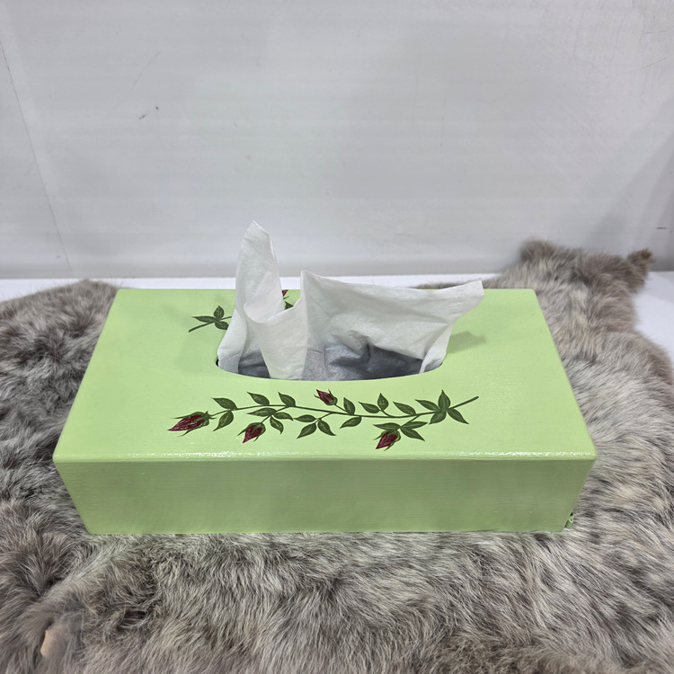 ست چوبی تی بگ و دستمال کاغذی سبز طراحی گل رز🌹۲۴×۲۴ cm