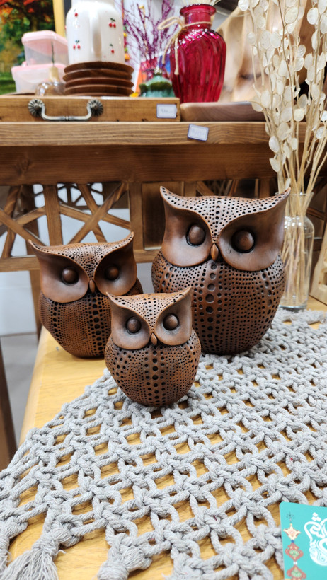 ست سه تایی دکوری جغد پلی استر قهوه ای🦉