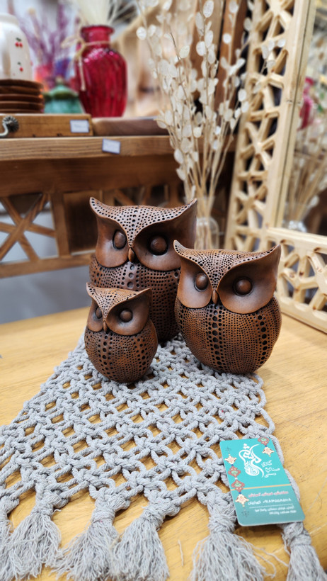 ست سه تایی دکوری جغد پلی استر قهوه ای🦉