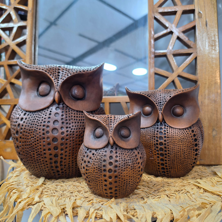 ست سه تایی دکوری جغد پلی استر قهوه ای🦉