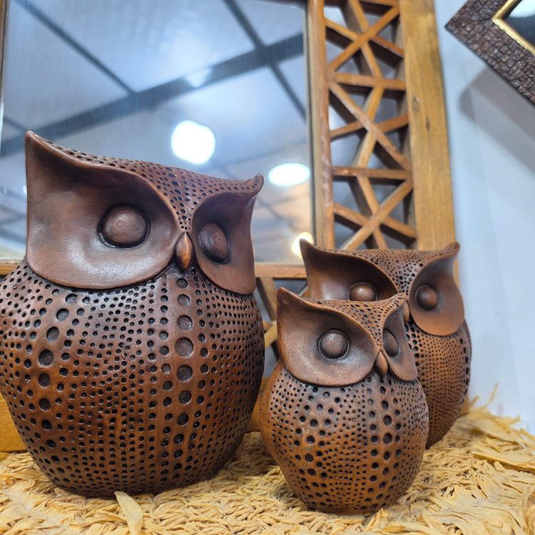 ست سه تایی دکوری جغد پلی استر قهوه ای🦉