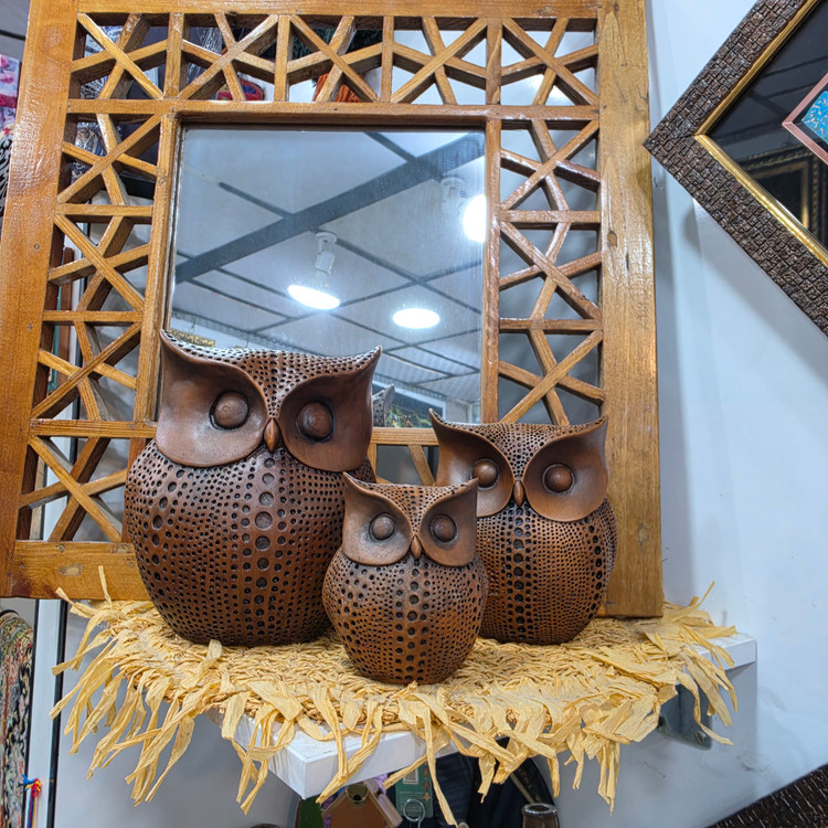 ست سه تایی دکوری جغد پلی استر قهوه ای🦉