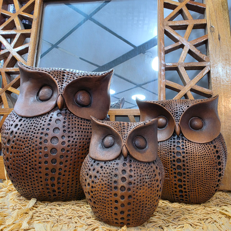 ست سه تایی دکوری جغد پلی استر قهوه ای🦉