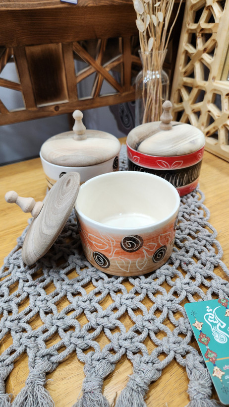 قندان سرامیکی درب چوب گردو سه طرح