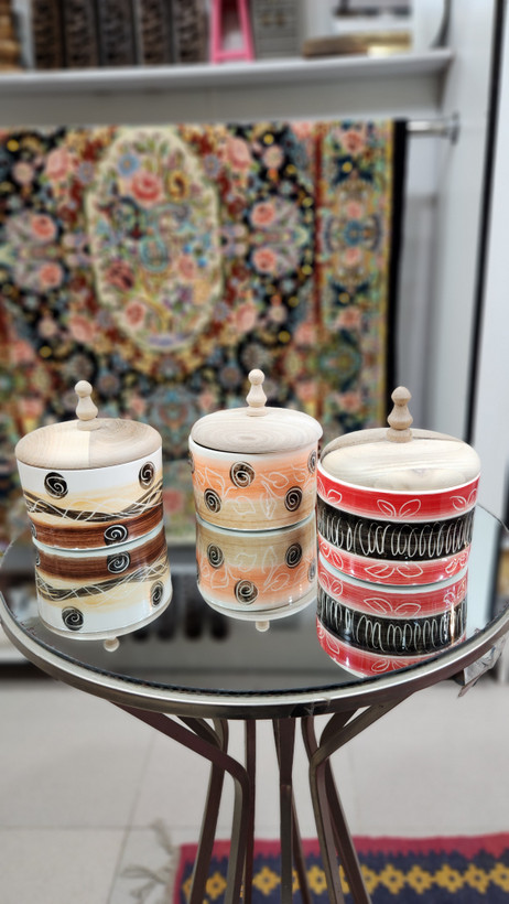 قندان سرامیکی درب چوب گردو سه طرح
