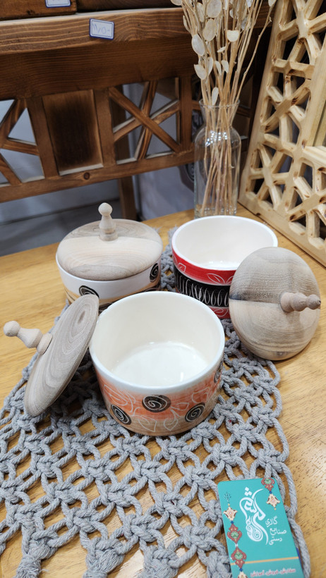 قندان سرامیکی درب چوب گردو سه طرح