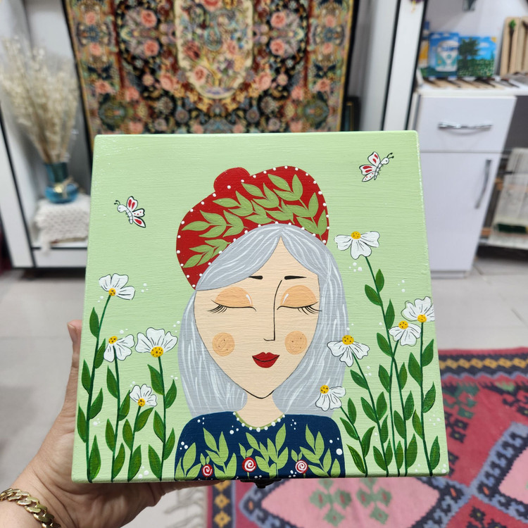 جعبه چوبی دستساز سبز دختر کلاه قرمز | سایز ۲۰ ×۲۰ cm